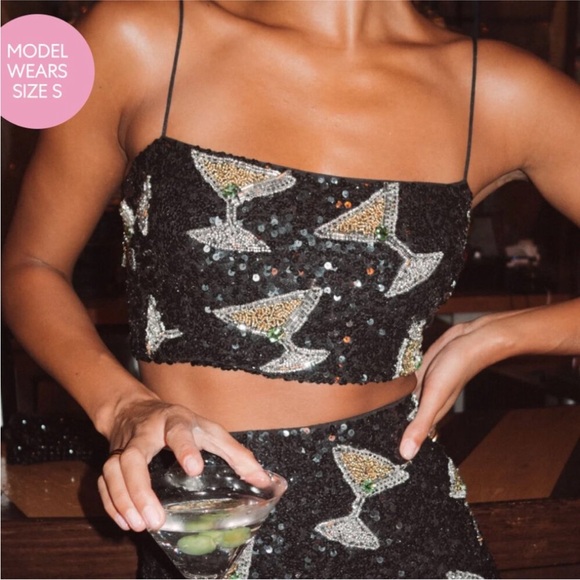 Show Me Your MuMu Tops - Show Me Your MuMu Tossed Martini Beaded Sequin Top